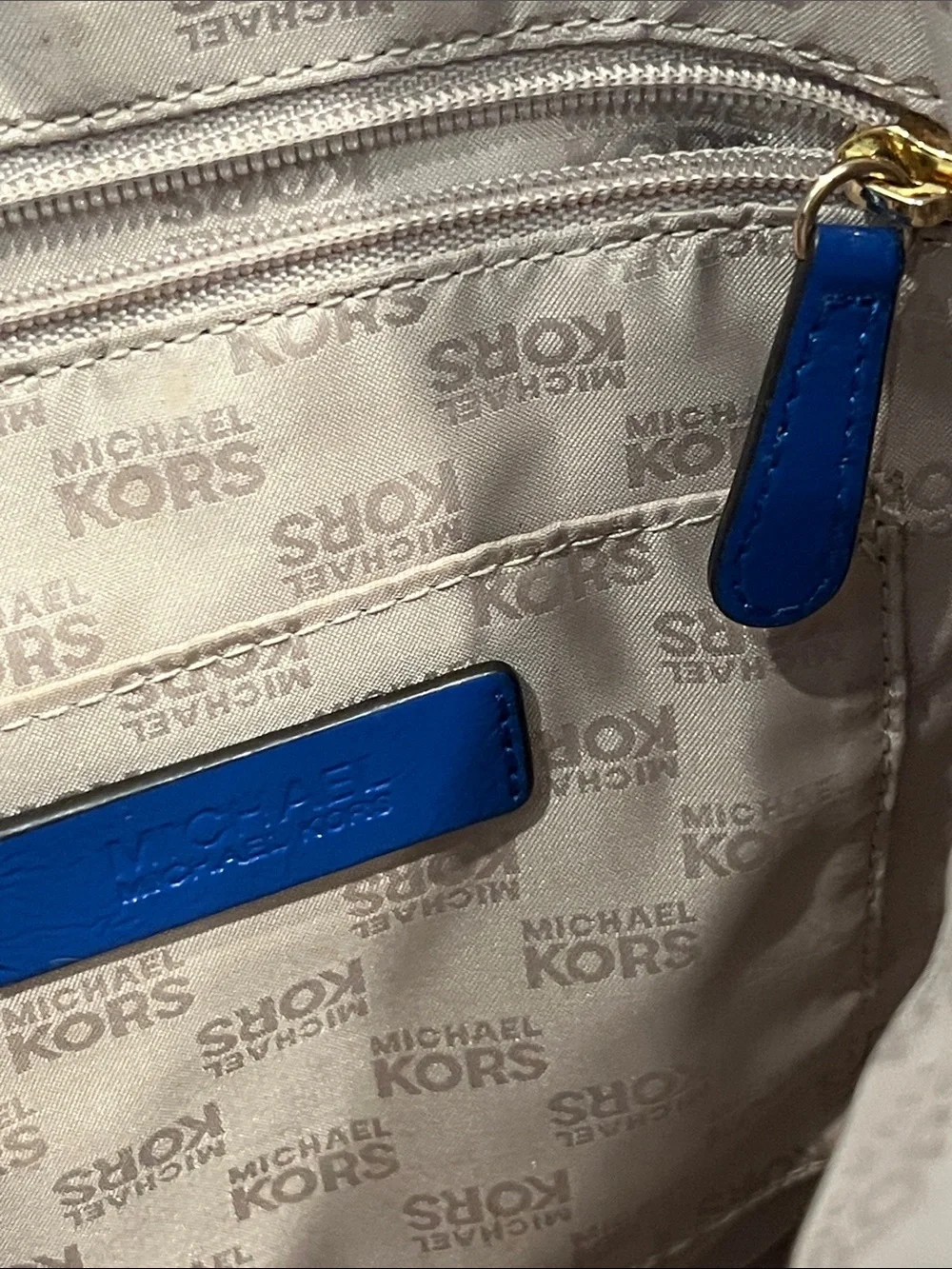Michael Kors Cobalt Blue Leather Tote with Gold Chain Straps